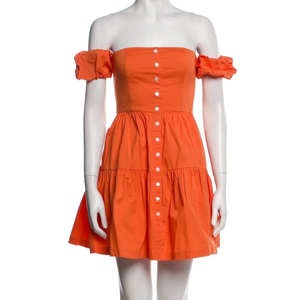 Women's Size 0 Orange Button Off the Shoulder STAUD Elio Mini Dress Spring
